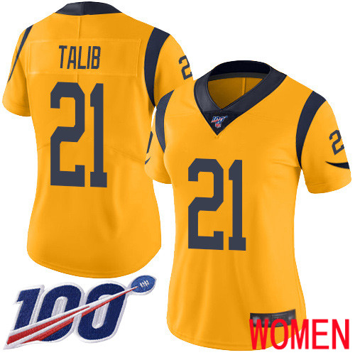 Los Angeles Rams Limited Gold Women Aqib Talib Jersey NFL Football 21 100th Season Rush Vapor Untouchable